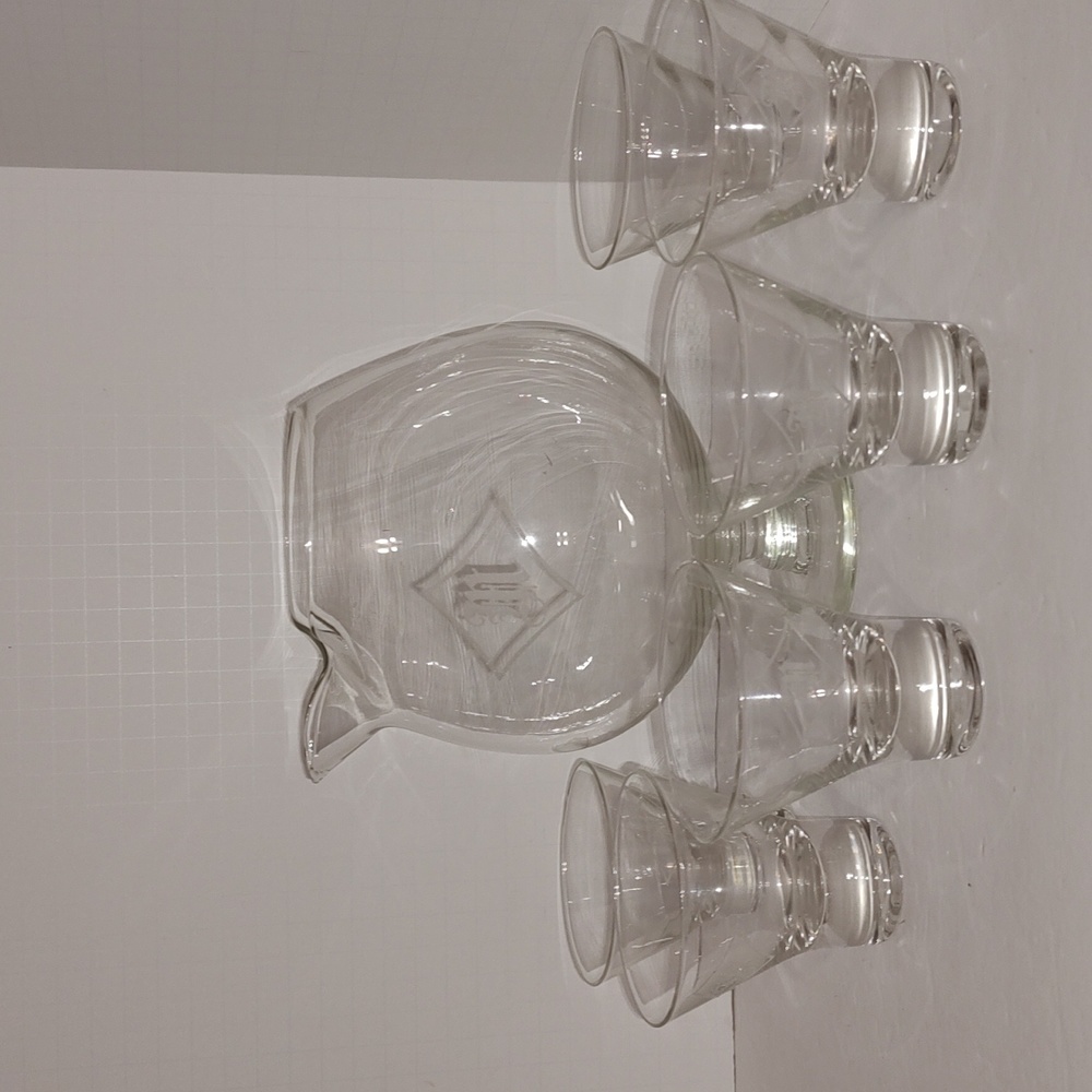 Martini or Brandy Sniffer Pitcher w/ 6 Matching Weighted Base Glasses Vintage